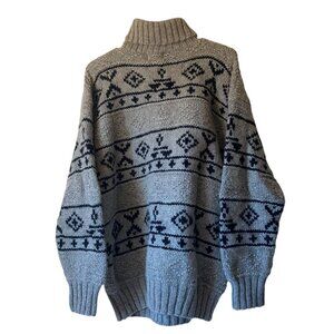 GAP Hand-Knit Gray Wool Nordic Sweater Geometric Chunky Unisex Medium